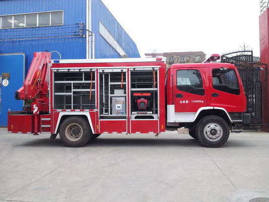 ISUZU Diesel Light Rescue Fire Truck 4X2 177kw With 5 Ton Crane